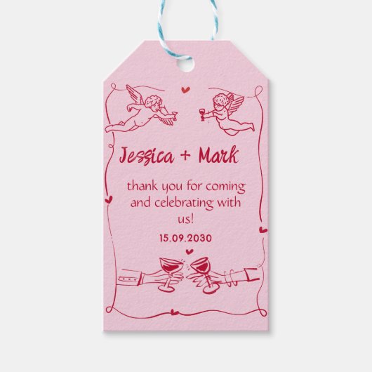 Funky Hand getrokken bruiloft dank u Cadeaulabel (Voorkant)