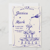 Funky Hand getrokken Champagne Bruiloft Save The D Kaart (Voorkant)