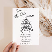 Funky Hand getrokken Champagne Tower bruiloft Kaart