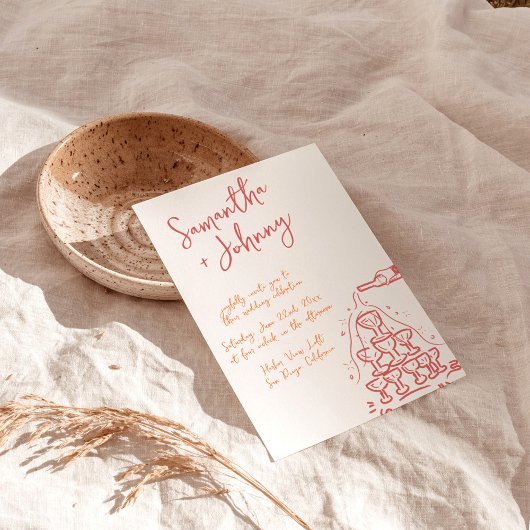 Funky Hand getrokken Champagne Tower bruiloft Kaart