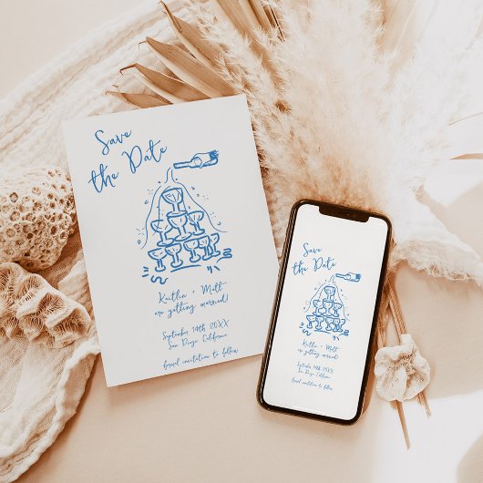 Funky Hand getrokken Champagne Tower bruiloft Kaart