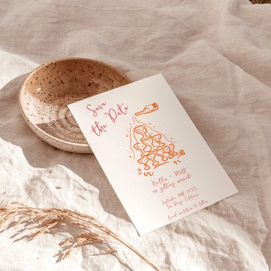 Funky Hand getrokken Champagne Tower bruiloft Kaart