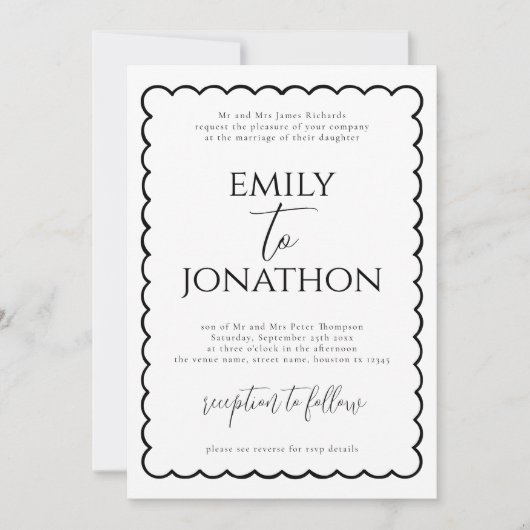 Funky Hand getrokken golvende lijn grens bruiloft Kaart (Voorkant)