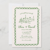 Funky Hand Getrokken Groene Handschrift Trouwen Kaart (Voorkant)