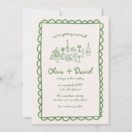 Funky Hand Getrokken Groene Handschrift Trouwen Kaart (Voorkant)