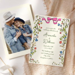 Funky Hand getrokken krabbel retro bruiloft foto Kaart