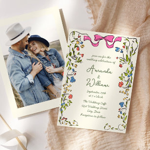 Funky Hand getrokken krabbel retro bruiloft foto Kaart