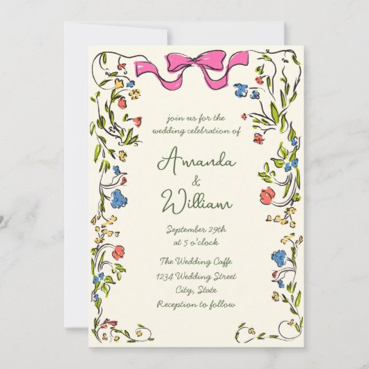 Funky Hand getrokken krabbel retro bruiloft Kaart (Voorkant)