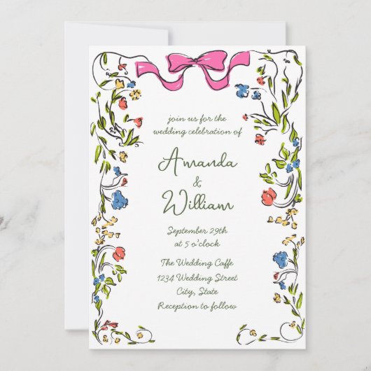 Funky Hand getrokken krabbel retro bruiloft Kaart (Voorkant)