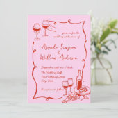 Funky Hand getrokken krabbel retro bruiloft Kaart (Staand voorkant)