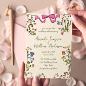 Funky Hand getrokken krabbel retro bruiloft Kaart