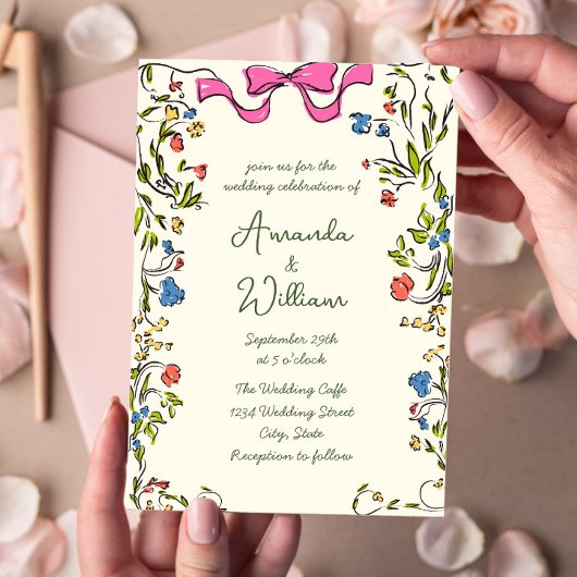 Funky Hand getrokken krabbel retro bruiloft Kaart