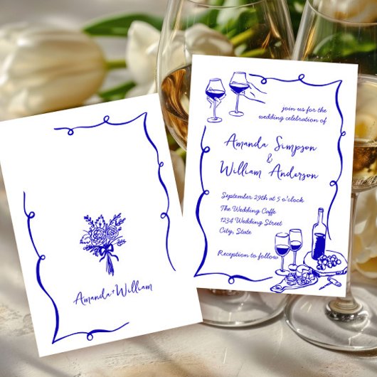 Funky Hand getrokken krabbel retro bruiloft Kaart