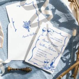 Funky Hand getrokken krabbel retro bruiloft Kaart