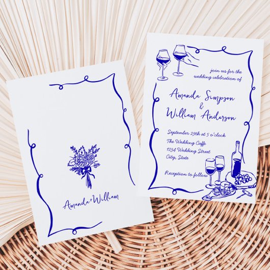 Funky Hand getrokken krabbel retro bruiloft Kaart