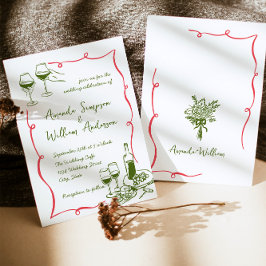 Funky Hand getrokken krabbel retro bruiloft Kaart