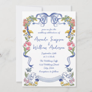 Funky Hand getrokken krabbel retro bruiloft Kaart