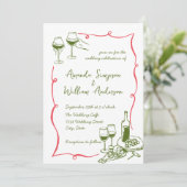 Funky Hand getrokken krabbel retro bruiloft Kaart (Staand voorkant)