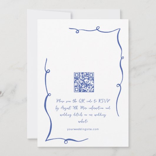 Funky Hand getrokken krabbel retro bruiloft QR-cod Kaart (Achterkant)