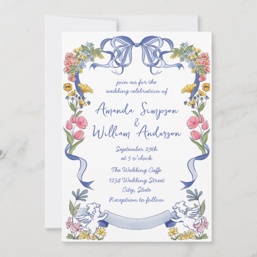 Funky Hand getrokken krabbel retro bruiloft QR-cod Kaart (Voorkant)