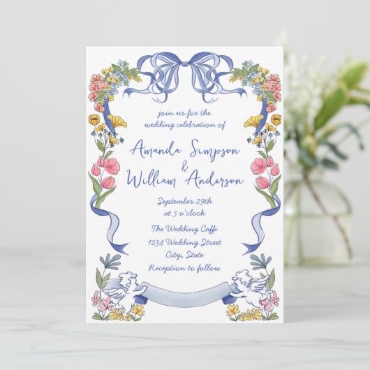 Funky Hand getrokken krabbel retro bruiloft QR-cod Kaart (Staand voorkant)