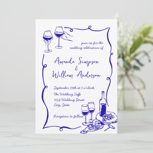 Funky Hand getrokken krabbel retro bruiloft QR-cod Kaart (Staand voorkant)