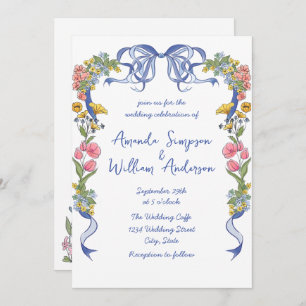 Funky Hand getrokken krabbel retro bruiloft QR-cod Kaart