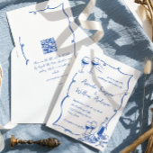 Funky Hand getrokken krabbel retro bruiloft QR-cod Kaart