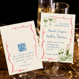 Funky Hand getrokken krabbel retro bruiloft QR-cod Kaart