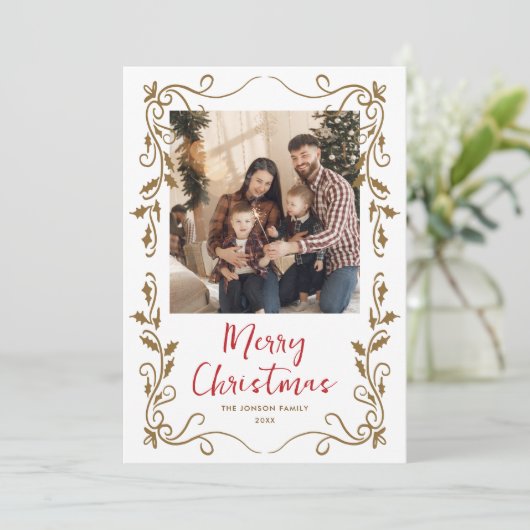 Funky Hand Getrokken Krabbel Retro Kerstfoto Feestdagenkaart (Staand voorkant)