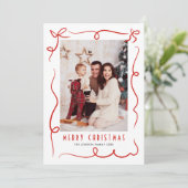 Funky Hand Getrokken Krabbel Retro Kerstfoto Feestdagenkaart (Staand voorkant)