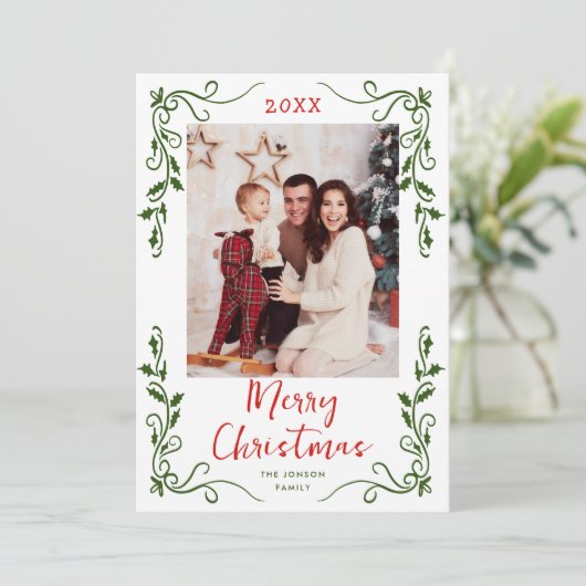 Funky Hand Getrokken Krabbel Retro Kerstfoto Feestdagenkaart (Staand voorkant)