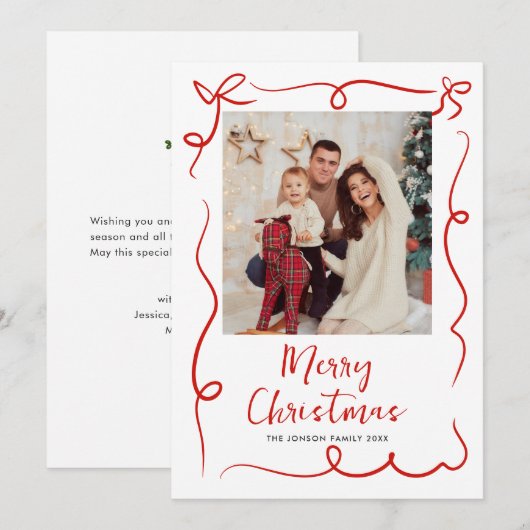 Funky Hand Getrokken Krabbel Retro Kerstfoto Feestdagenkaart (Voorkant / Achterkant)