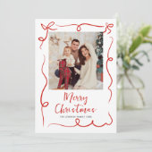 Funky Hand Getrokken Krabbel Retro Kerstfoto Feestdagenkaart (Staand voorkant)