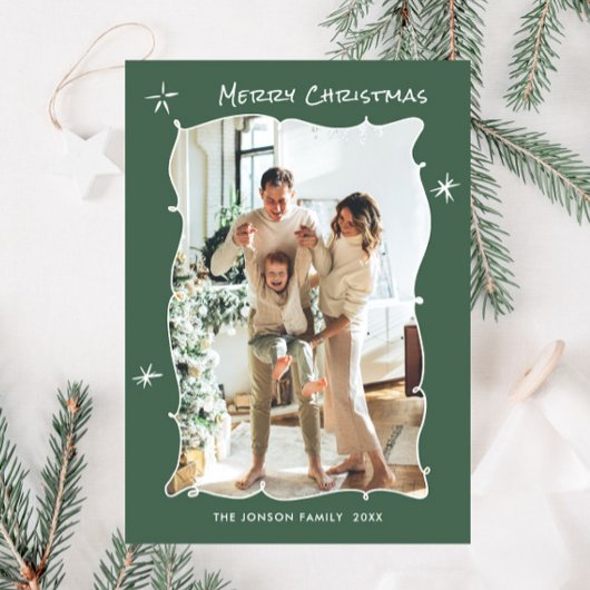 Funky Hand Getrokken Krabbel Retro Kerstfoto Feestdagenkaart