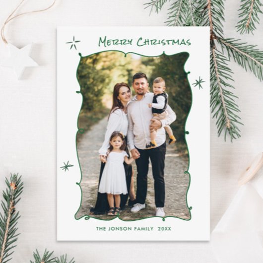 Funky Hand Getrokken Krabbel Retro Kerstfoto Feestdagenkaart