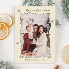 Funky Hand Getrokken Krabbel Retro Kerstfoto Feestdagenkaart