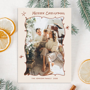 Funky Hand Getrokken Krabbel Retro Kerstfoto Feestdagenkaart