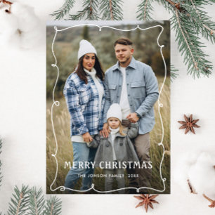 Funky Hand Getrokken Krabbel Retro Kerstfoto Feestdagenkaart