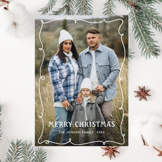 Funky Hand Getrokken Krabbel Retro Kerstfoto Feestdagenkaart