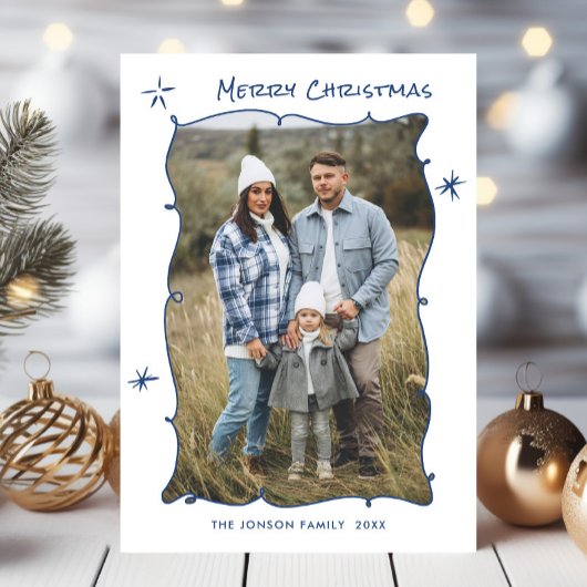 Funky Hand Getrokken Krabbel Retro Kerstfoto Feestdagenkaart