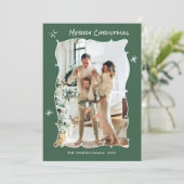 Funky Hand Getrokken Krabbel Retro Kerstmis 2 Foto Feestdagenkaart (Staand voorkant)