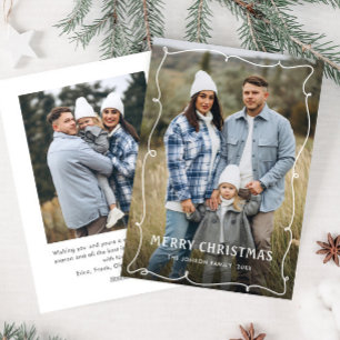 Funky Hand Getrokken Krabbel Retro Kerstmis 2 Foto Feestdagenkaart