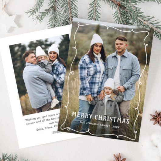 Funky Hand Getrokken Krabbel Retro Kerstmis 2 Foto Feestdagenkaart