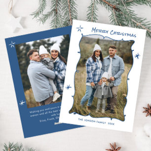 Funky Hand Getrokken Krabbel Retro Kerstmis 2 Foto Feestdagenkaart