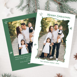 Funky Hand Getrokken Krabbel Retro Kerstmis 2 Foto Feestdagenkaart