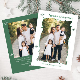 Funky Hand Getrokken Krabbel Retro Kerstmis 2 Foto Feestdagenkaart