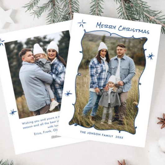 Funky Hand Getrokken Krabbel Retro Kerstmis 2 Foto Feestdagenkaart