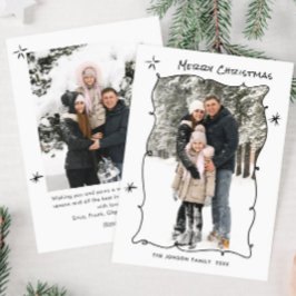 Funky Hand Getrokken Krabbel Retro Kerstmis 2 Foto Feestdagenkaart