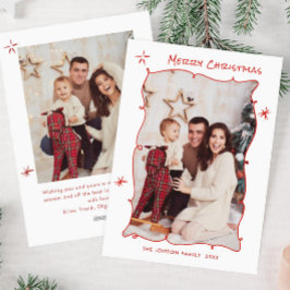 Funky Hand Getrokken Krabbel Retro Kerstmis 2 Foto Feestdagenkaart
